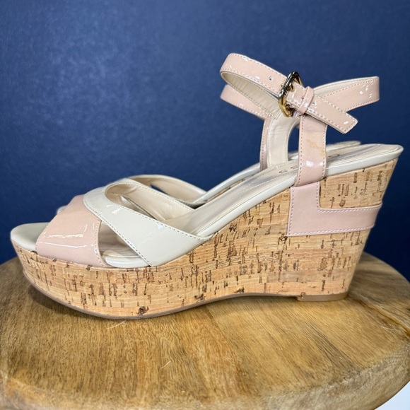 Guess Colby Pink and Cream Wedge Sandals with Cork Platform, Size 10 - Picture 3 of 7